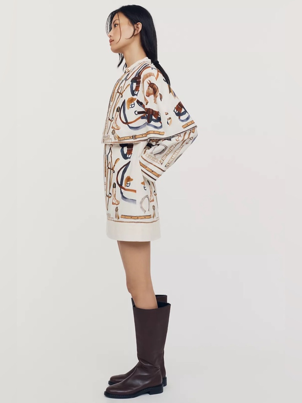 FARM Rio | Equestrian Scarf Winter White Mini Cape Dress Size Large NWT - Picture 10 of 16